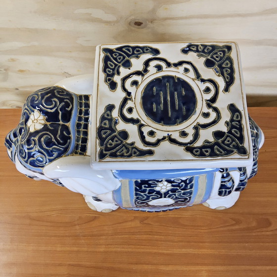 Image 1 of Vintage 70s XXL Chinese keramieken olifant plantentafel (Hoogte:42cm) kruk Chinoiserie 
