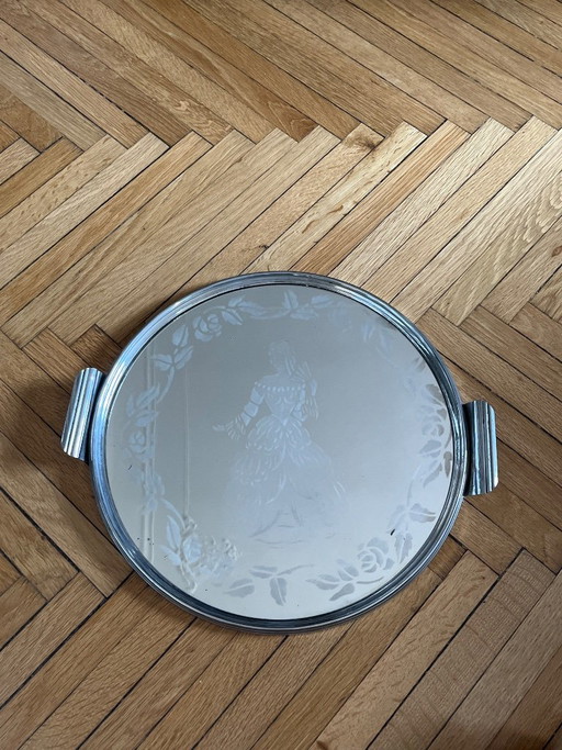 Bandeja espejo Art Déco – decoratieve objecten, Glass, Chrome