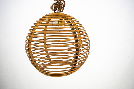 Image 1 of Vintage Italiaanse bamboe bolkroonluchter uit de jaren 1950