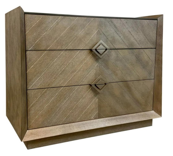 Image 1 of Caracole Organic Modern Nightstand in Greige Wood Finish, Designer Crisscross Bedside Table for Contemporary Bedrooms