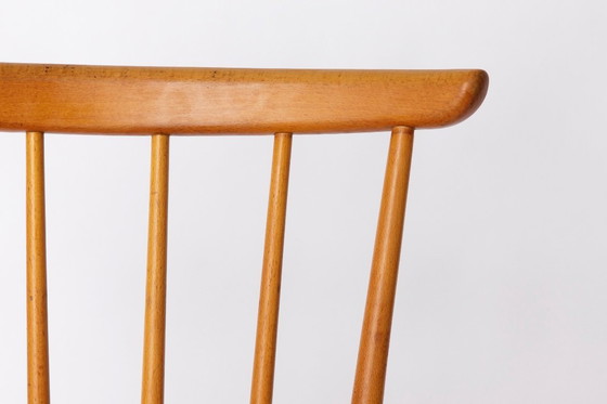 Image 1 of Vintage Beech Dining Chair with Original Red Faux Leather Seat – 1960s/70s Mid-Century German Design