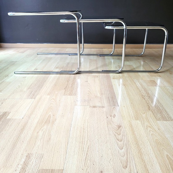 Image 1 of 70s' Chrome & glass nesting tables