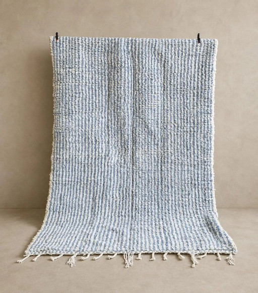 Moroccan Beni Ouarain Rug 200x310 cm Handmade Wool Rug Large Blue White Berber Carpet Free Shipping Hand Knotted Atlas Mountains
