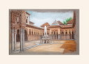 Drawing of the Alhambra. Court of the Lions. Painting of the Alhambra. Painting of the Court of the Lions.