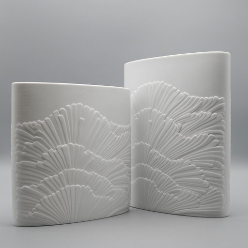Rosenthal Rosamunde Nairac Bisque Porcelain Anemone Vase Duo Op-Art H19Cm +23Cm