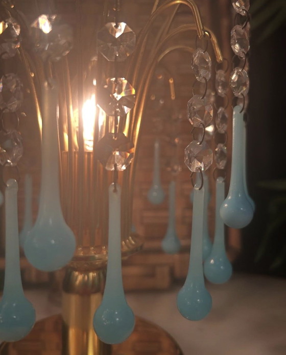 Image 1 of Lampada da tavolo vintage a goccia in vetro opalino azzurro Murano, italiana