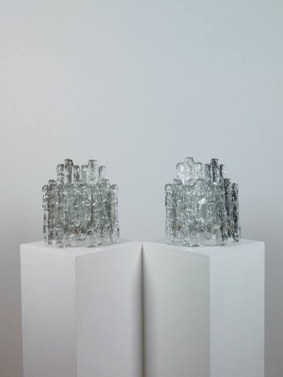 Image 1 of Pair of Magnificent Ice Glass Sconces Designed by J.T.Kalmar for Franken KG (Austria | 1960)