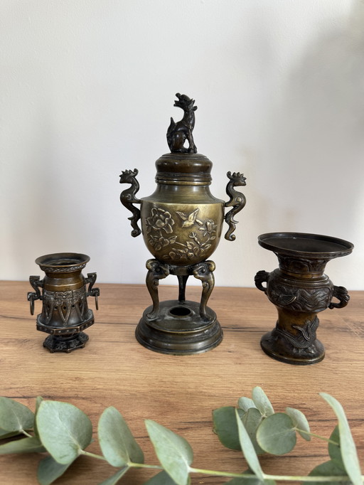 Set van 3 Chinese bronzen objecten
