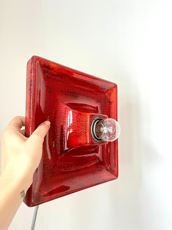 Image 1 of Vintage Square Red Ceramic Fat Lava Wall Lamp by Hustadt Leuchten, Germany, 1970s