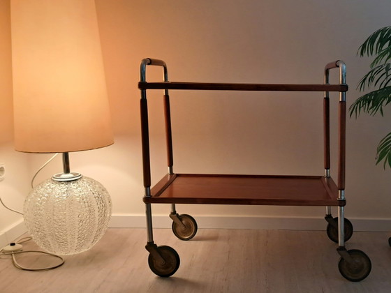Serveerwagen in Thonet-stijl uit het midden van de 20e eeuw – Teak en chroom, designklassieker uit de jaren (photo 7 of 13)