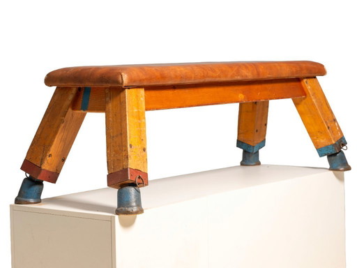 European Vintage Leather Gym Bench or Table, 1950s