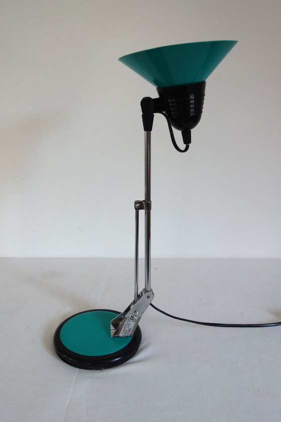 Lampe de Bureau Vintage par Aluminor, France, 1970s, Métal, Chrome, Turquoise (photo 4 sur 12)