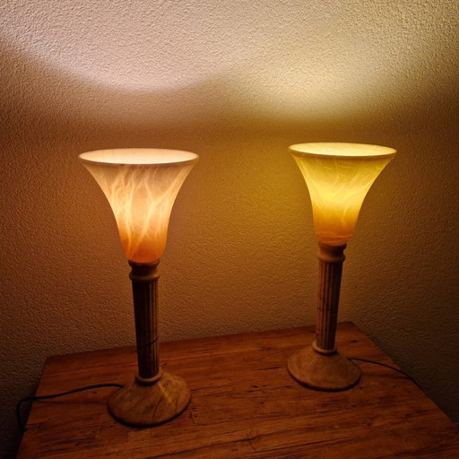 2 vintage Spanish alabaster bell lamps. Albatros Pegasam. 70s