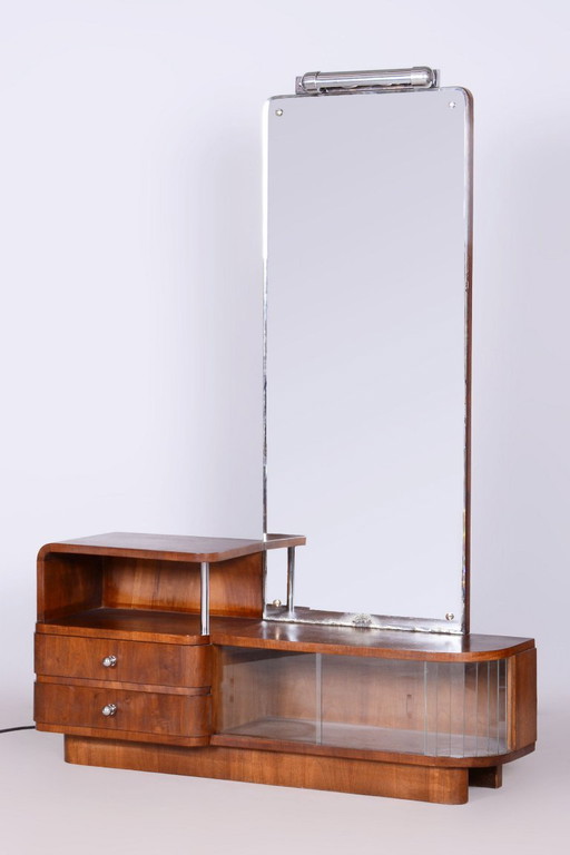 Restored Art Deco Dressing Mirror, by R. Slezak, Glass, Walnut, Czech, 1930s – kaptafels, Wood