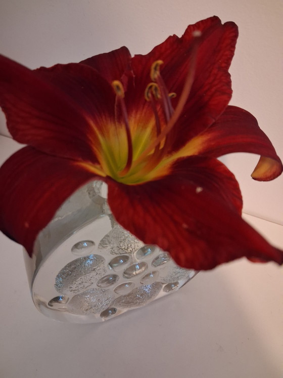 Image 1 of Vintage soliflore vase made of thick block glass, produced by the German manufacturer Walther Glas