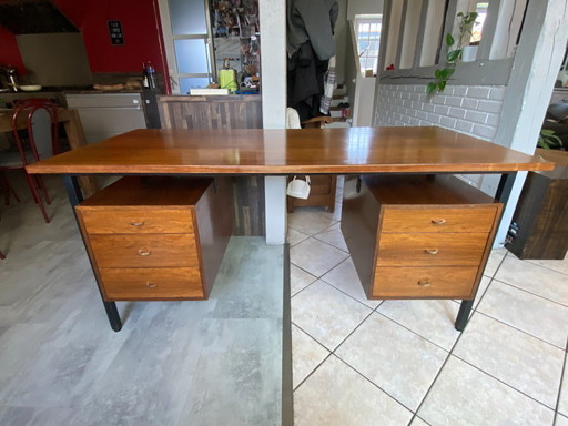 Doppelseitiger Schreibtisch im skandinavischen Stil aus Palisander und Metall mit 6 Schubladen, Vintage 1960er Jahre