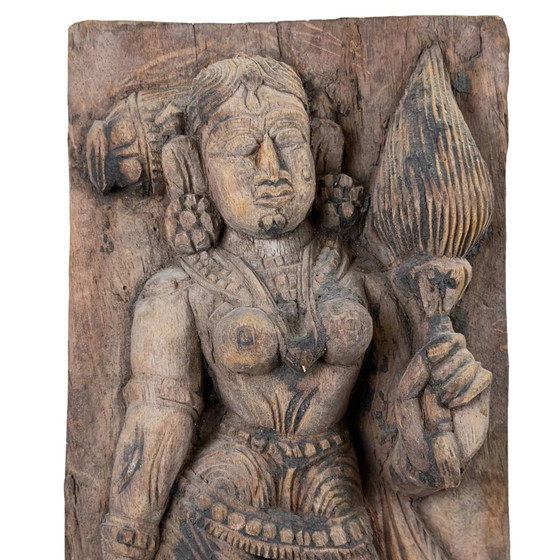 Panneau de temple antique du 18e/19e siècle – Déesse Lakshmi (Sri Devi) – Décorations murales, Wood (photo 7 of 9)