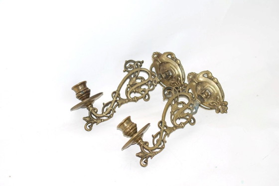 Image 1 of Jugendstil-Wandleuchter aus Messing, 1890er Jahre, 2er-Set