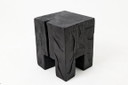 Rustic Sculptural Side Table / Stool, Burnt Black Oak Wood, Carved, Unique, Logniture