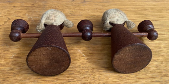 Image 1 of triple candelabro de teca/ velas figurita femenina 1960s