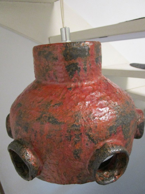 Image 1 of Brutalist Pendant Lamp, Hallway Lamp, Bar Lamp, Red Ceramic Vintage