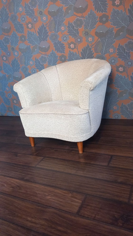 Danish shell armchair 1950s, Textile, Wood, Beige (photo 2 of 7)