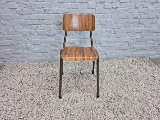 Image 1 of Set of 2 Vintage Design Kitchen Chairs with Faux Wood Formica and Brown Lacquered Frame, The Netherlands, 1960s