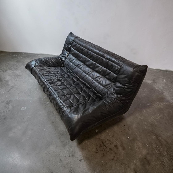 Image 1 of Vintage designer leather 3-seater sofa, couch, Rolf Benz, 1970s/1980s, modern design, black