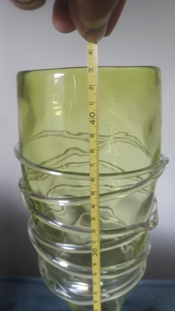 Image 1 of Large serpentine glass vase honey green/yellow 43cm