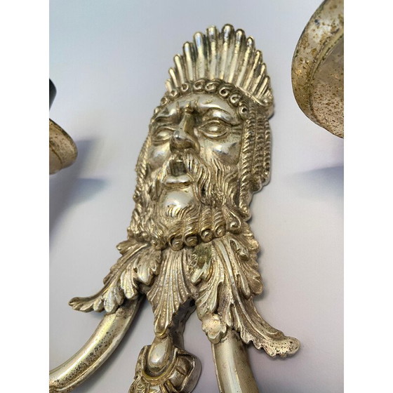 Image 1 of Vintage Greek Tragedy Masque wall lamps in silver-plated cast alloy