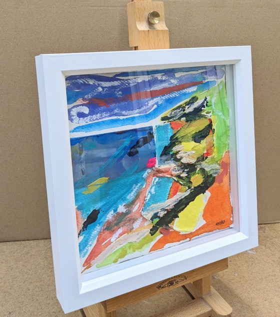 Image 1 of South Devon Seascape Painting 2 Coast Sea Nigel Waters Original Signed Framed 20x20cm