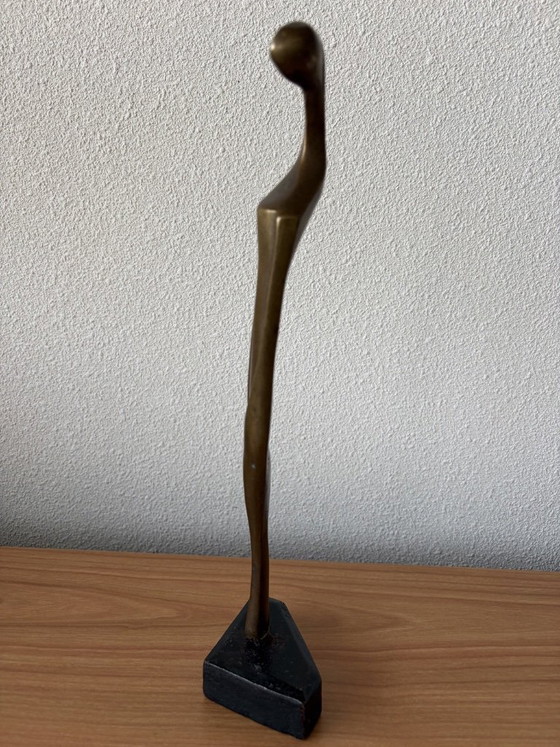 Image 1 of Modern slender bronze sculpture on wooden base - 33 cm