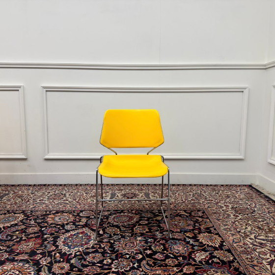 4x Sedia Vintage Gialla Matrix Krueger Di Thomas Tolleson – Sedie da pranzo, Metallo, Plastica (photo 15 of 17)