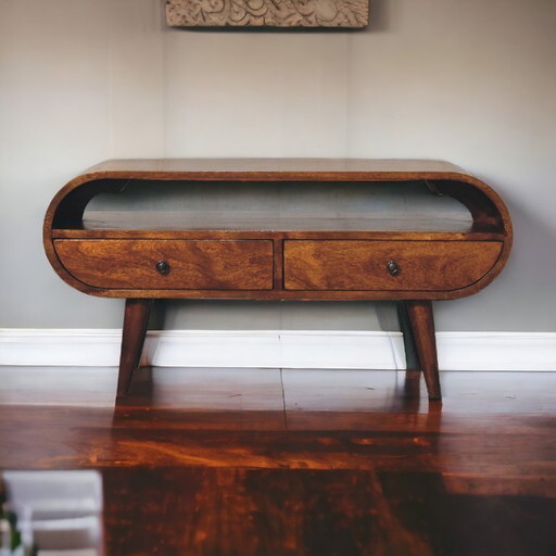 TV cabinet in solid mango wood with chestnut finish
