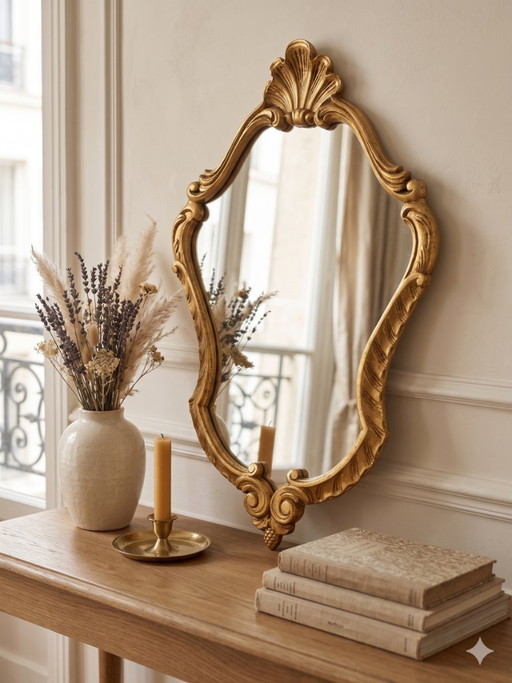 Miroir rocaille doré en bois – style Louis XV – esprit appartement parisien