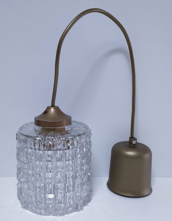 Image 1 of Semi-crystal pendant light with diamond pattern, 1960s style