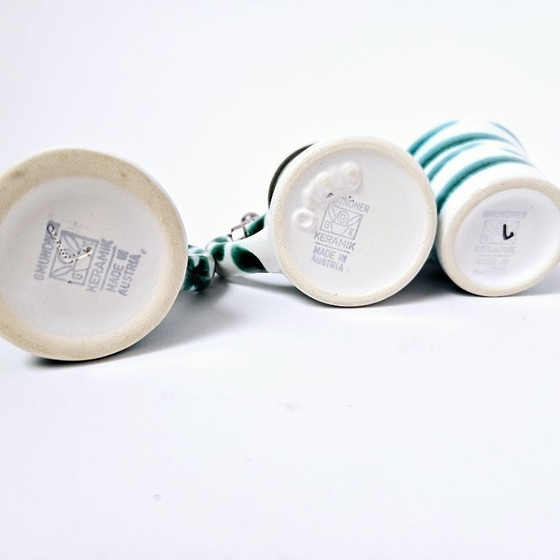 Image 1 of Set of 3 ceramic shot glasses | Vintage handpainted GMUNDNER KERAMIK from AUSTRIA | Green flamed collection from 1970s