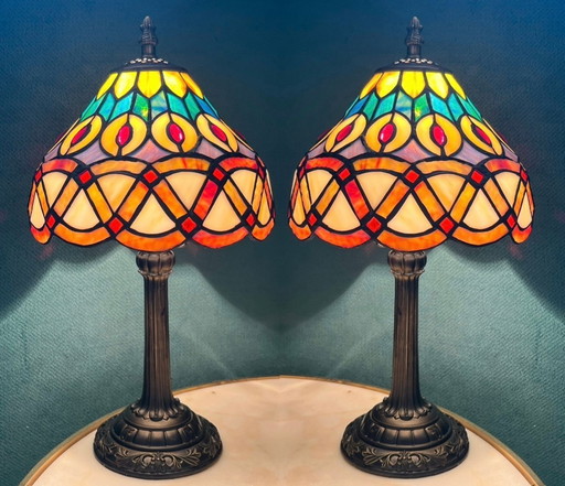 Buffet-Tischlampe (2) - Buntglas