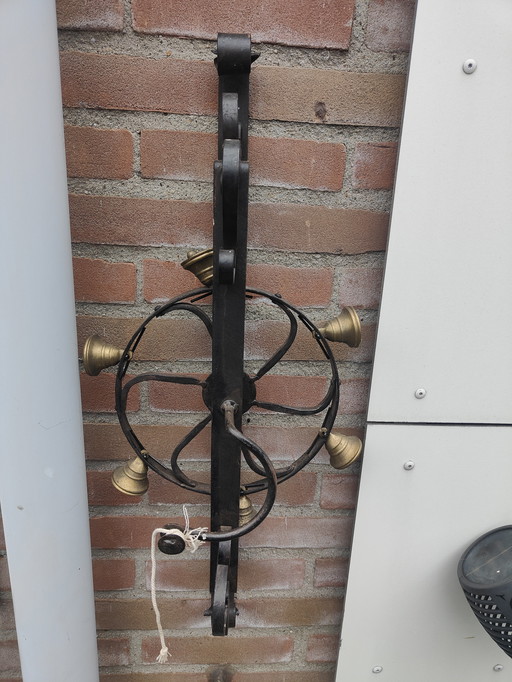 Doorbell with wheel, front doorbell, wall bell with 6 brass bells