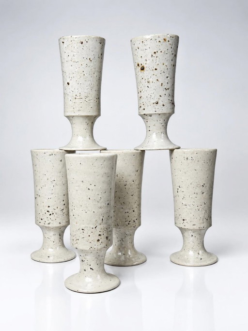 Set of 6 vintage pyritized stoneware mazagrans, 1960s-1980s