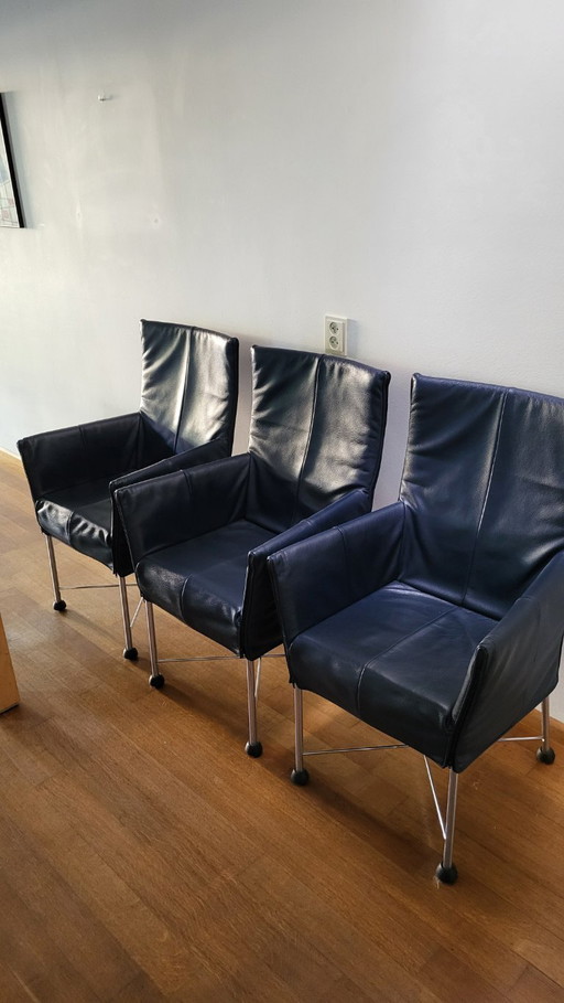 6 x Montis Chaplin dining room chair, blue leather