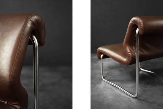 Image 1 of Divano da salotto a 2 posti con struttura in acciaio marrone, vintage metà secolo, Germania moderna, anni '70