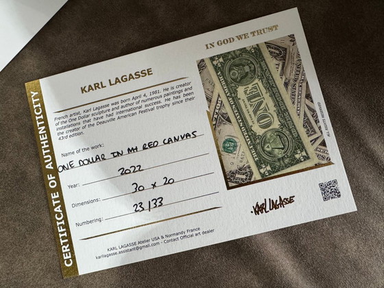 Karl LAGASSE - One Dollar in My Red Canvas - Artist's Silkscreen Print – Lithographs & prints, Plexiglass (photo 4 of 13)