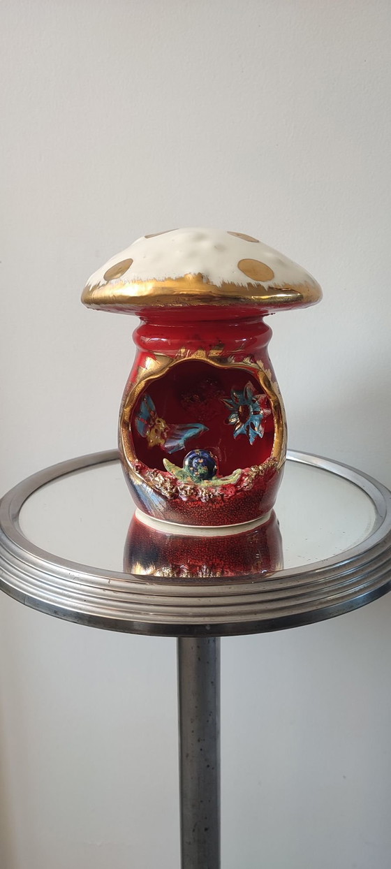 Vallauris enamelled ceramic mushroom lamp, 60s/70s. – Table lamps (photo 12 of 13)