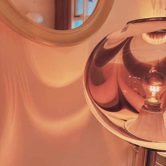 Image 1 of Italian Murano amber swirl glass globe floor lamp on brass base