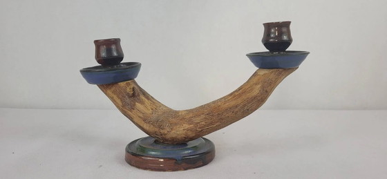 Stoneware and wood candle holder – Porcelain, Vintage (photo 3 of 6)