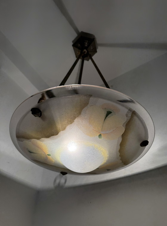 Image 1 of Art Deco kroonluchter van veelkleurig glas