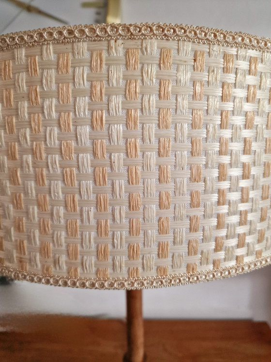 Vintage Danish Tripod Teak Table Lamp – Textile, Wood (photo 5 of 5)