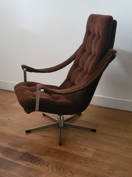 Poltrona girevole Geoffrey Harcourt con pouf per Artifort, Poltrone, Cromo, Argentato, Vintage (foto 10 di 10)