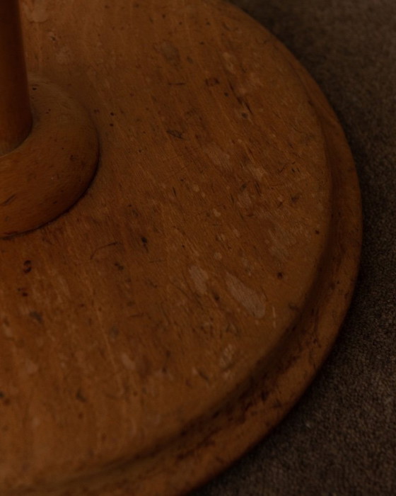 Image 1 of Lampadaire scandinave vintage en pin avec abat-jour en tissu